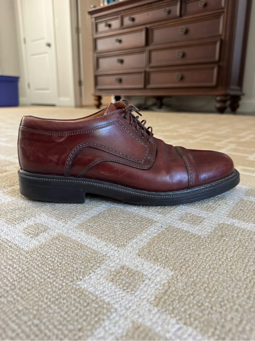 Johnston & Murphy Brown Leather Cap Toe Oxford Dress Shoes Made in Italy 10